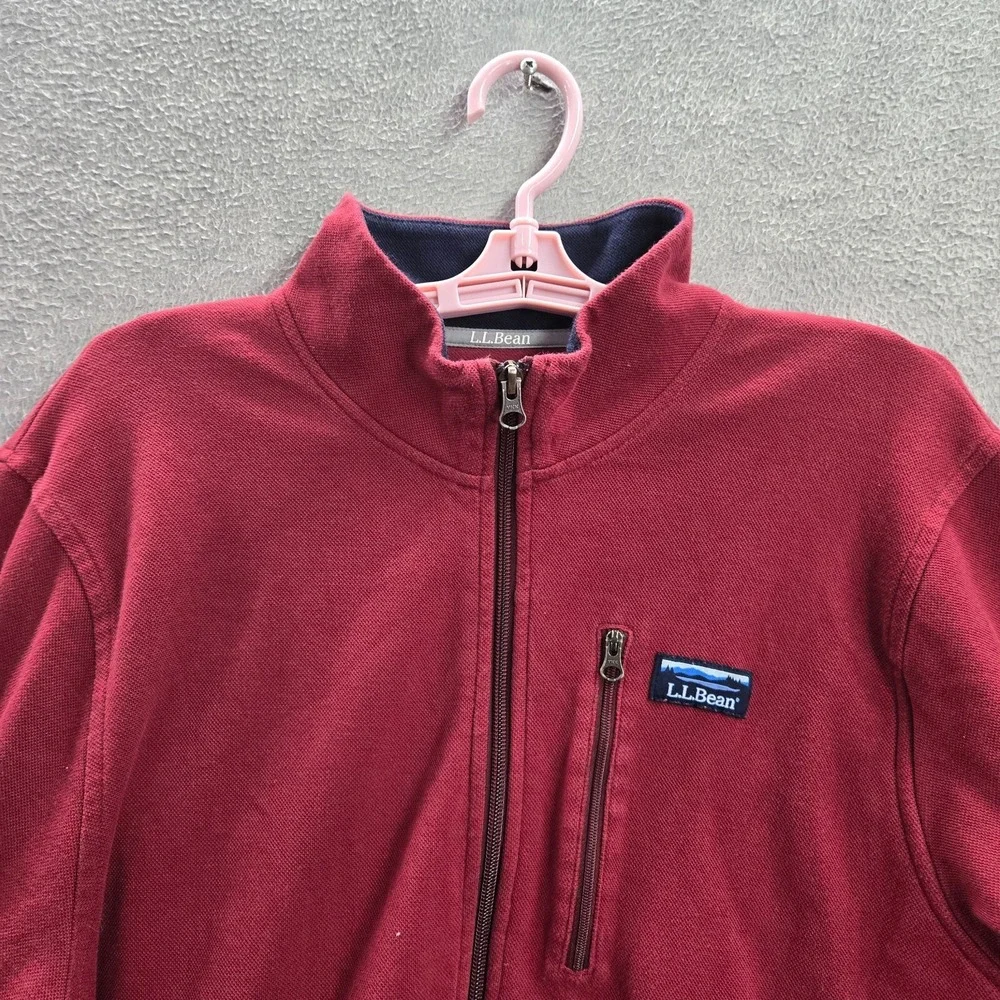 LL Bean Men‎ Track Jacket Large Red Full Zip Traditional Fit Pockets Mock Neck